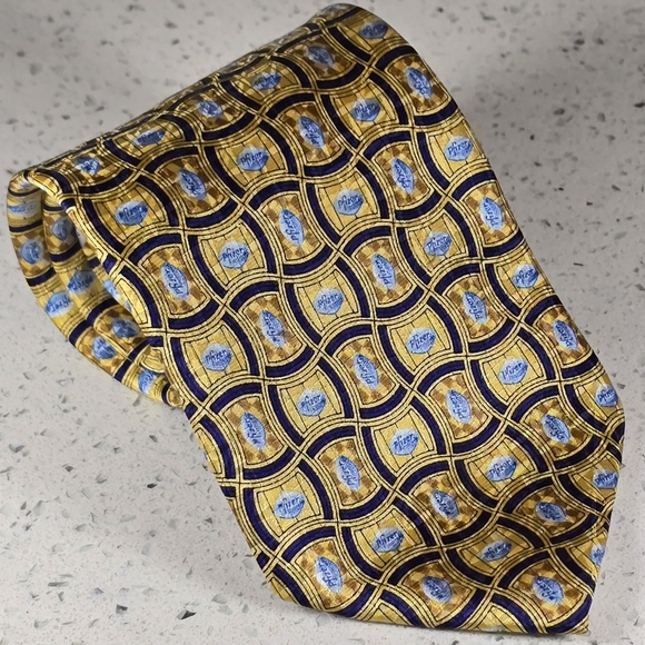 PFIZER Men's Silk Necktie Little Blue Pill Gold - Picture 1 of 3